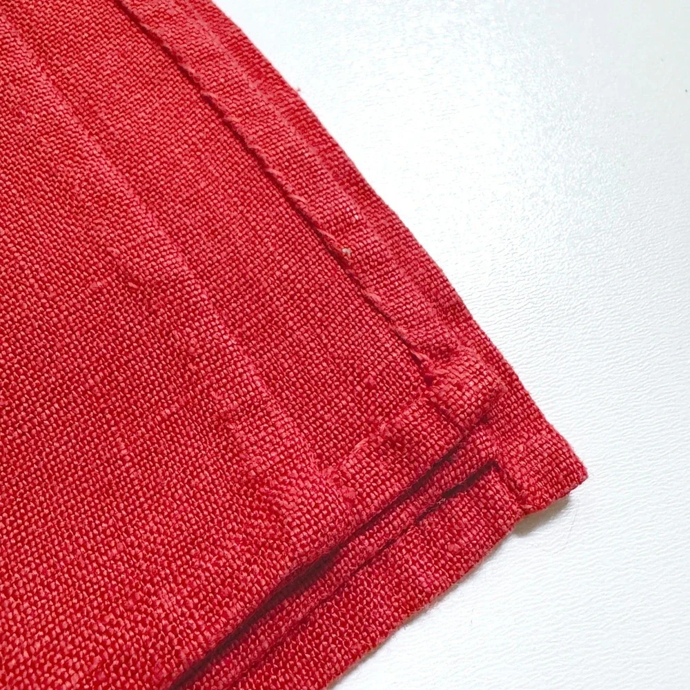 Vintage Set of 2 Cloth Napkins Red Solid Woven Fabric Holiday Table Decor Linens